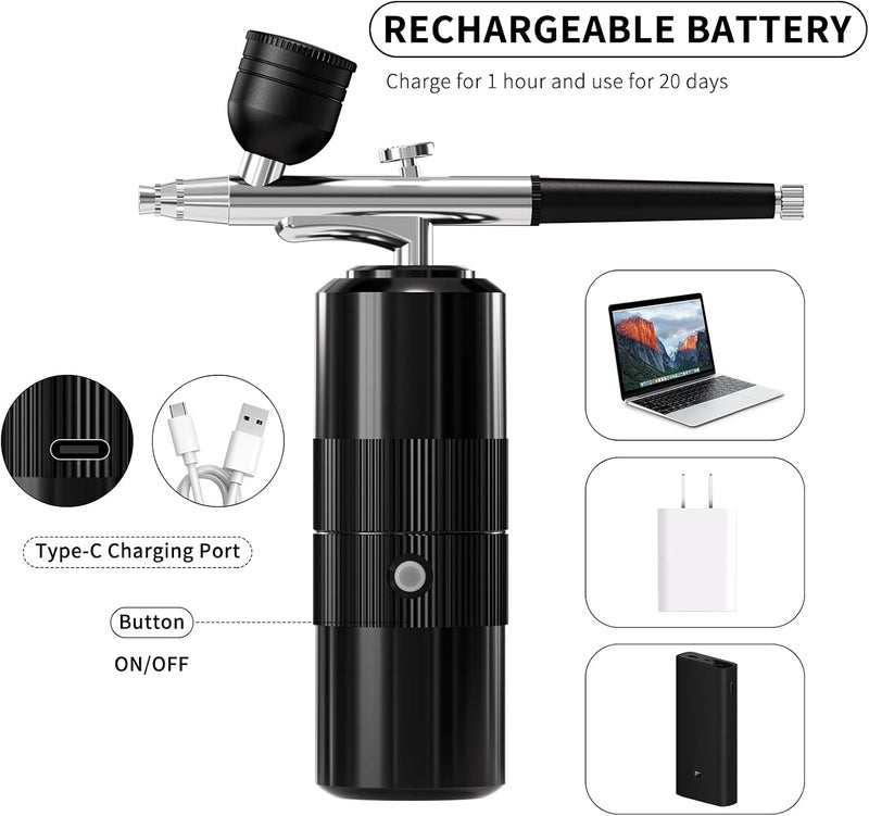 CBVCBV Airbrush Kit with Compressor Portable Airbrush Kit 48PSI High-Pressure Non-Clogging Air Brush Set Cordless Rechargeable with 0.3mm Nozzle and Cleaning Brush for Painting,Nail Art, Makeup (black) - Image 5